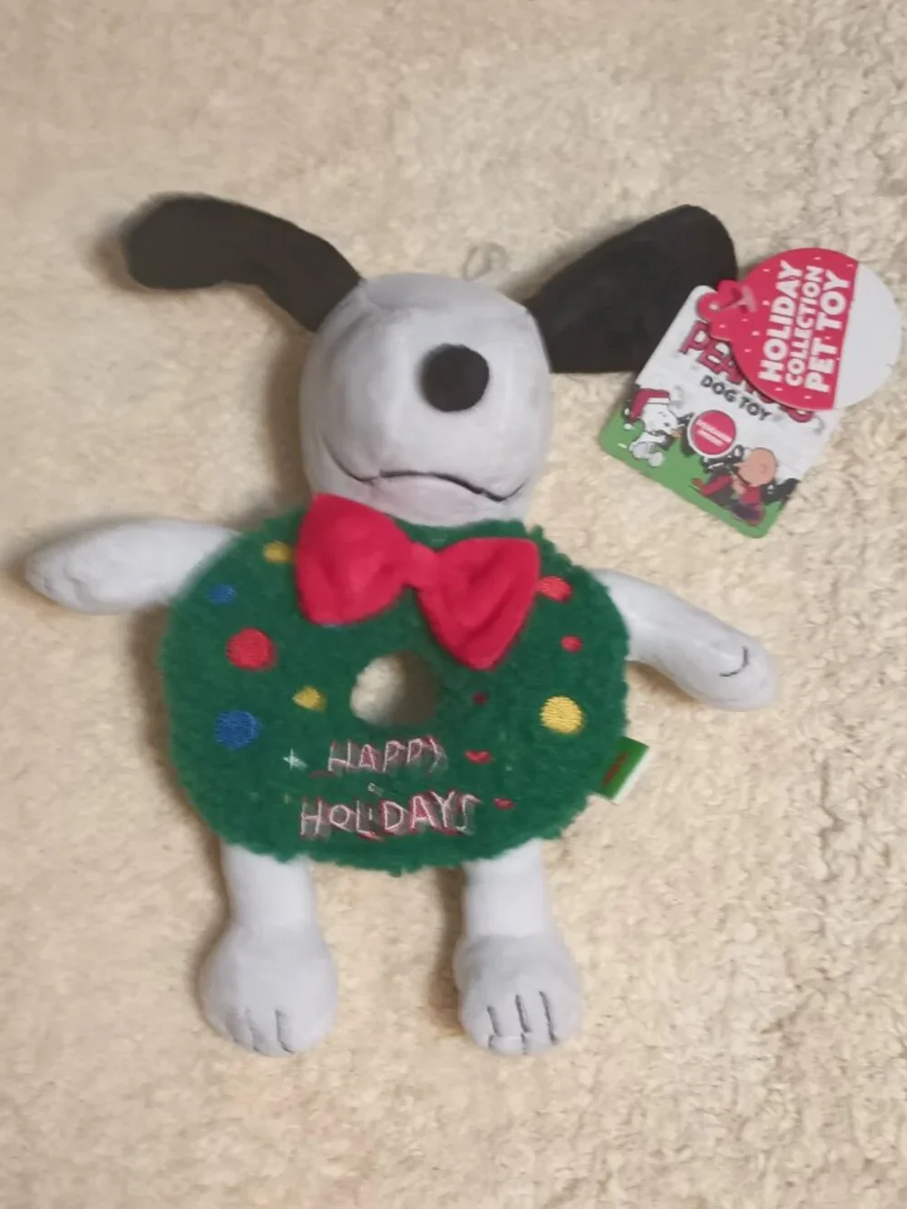NWT ~ Peanuts Snoopy Wreath Plush Dog Toy With Squeaker, 10 in